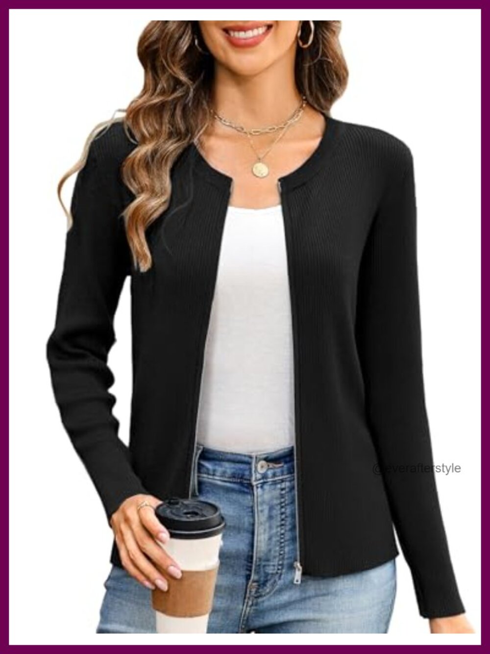 Women's Long Sleeve Zip Up Cardigan Lightweight Knit Sweater